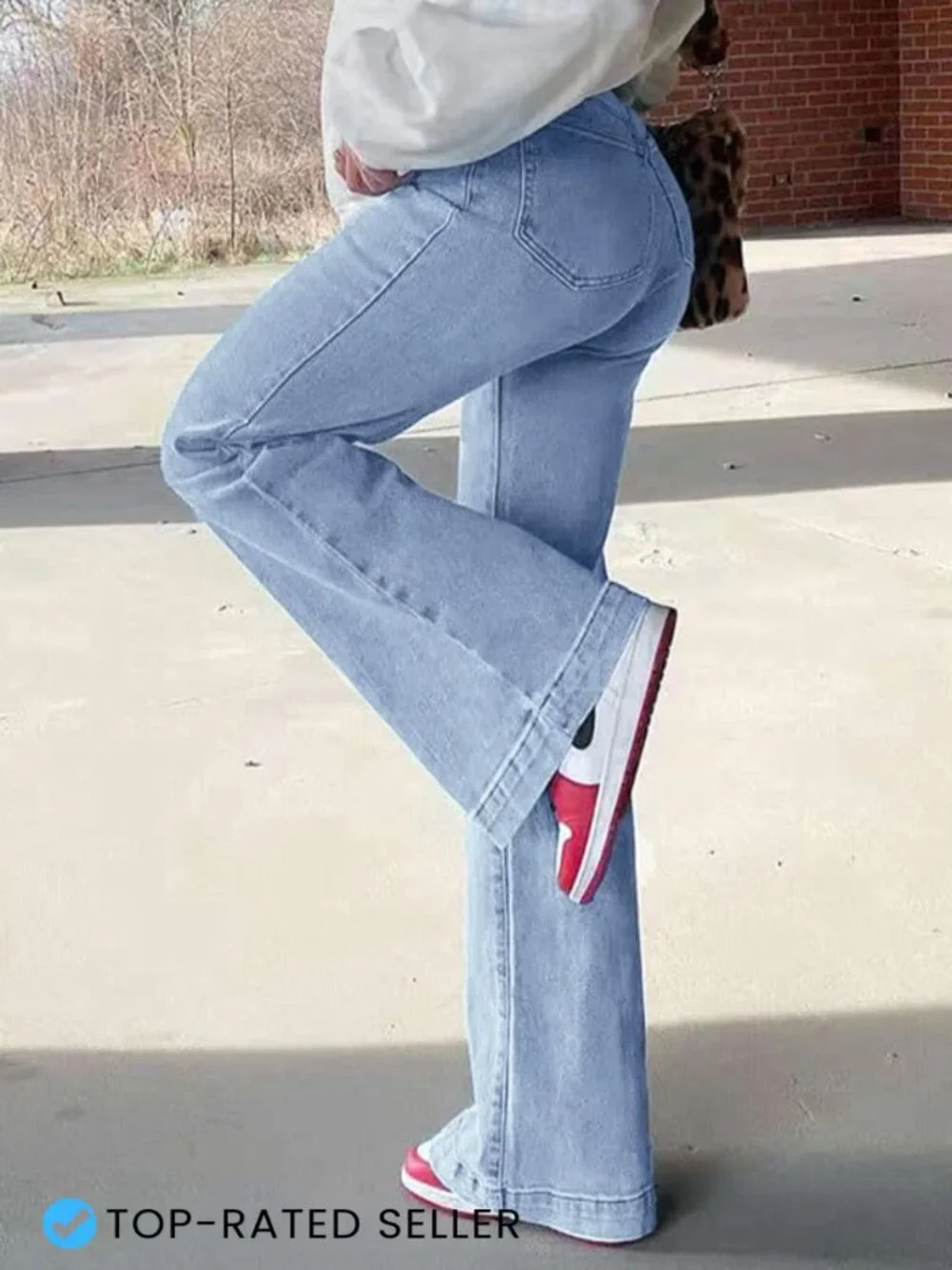 Women's Flare Wide Leg Jeans High Waisted Stretchy Bell Bottom Denim Pants Y2K - Picture 2 of 7